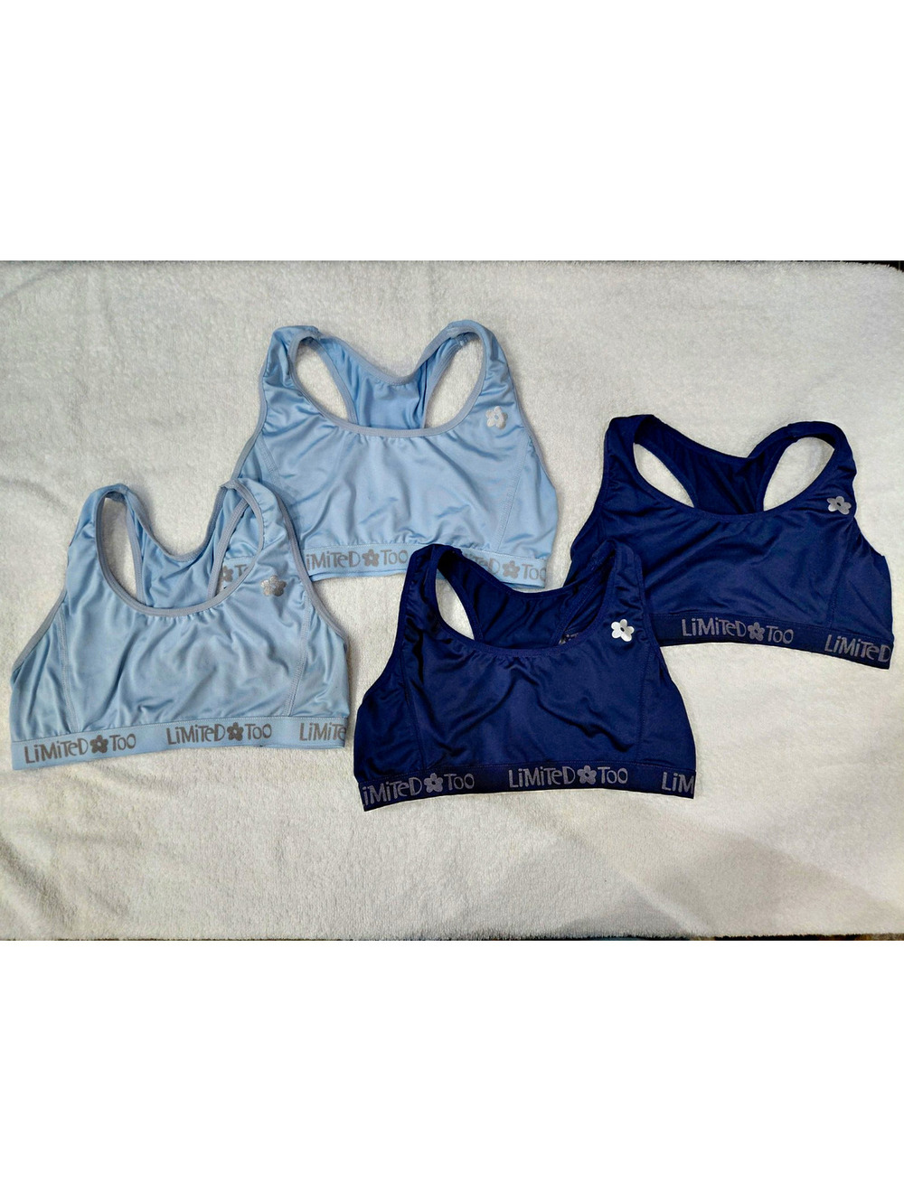 Limited Too Girls Racerback Sports Bra Lot of 4 Blue/Navy L/G Wireless